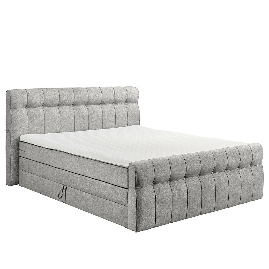 Boxspringbetten * | Loftscape Boxspringbett Amesbury Microvelours Thala: Silber