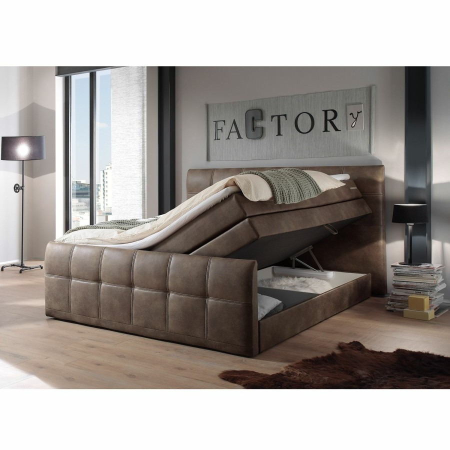 Boxspringbetten * | Loftscape Boxspringbett Colider Microfaser Braun