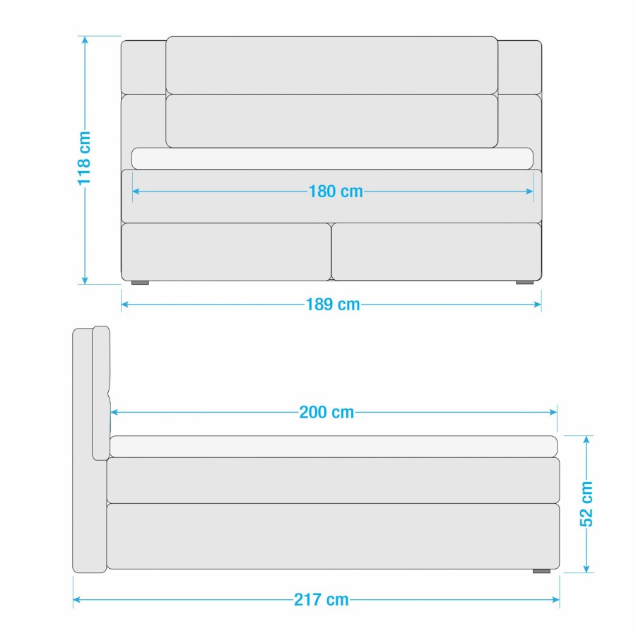 Boxspringbetten * | Loftscape Boxspringbett Chandler I Grau 180 X 200Cm H4