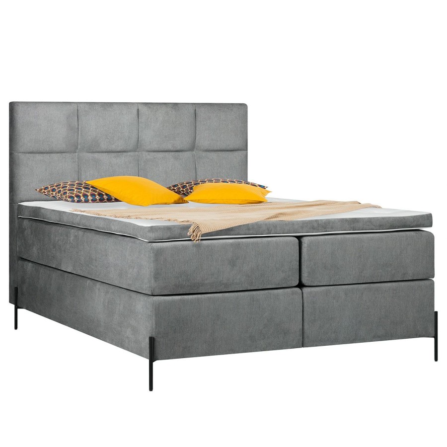 Boxspringbetten * | Loftscape Boxspringbett Sari Ii Flachgewebe Oriella: Grau 180 X 200Cm