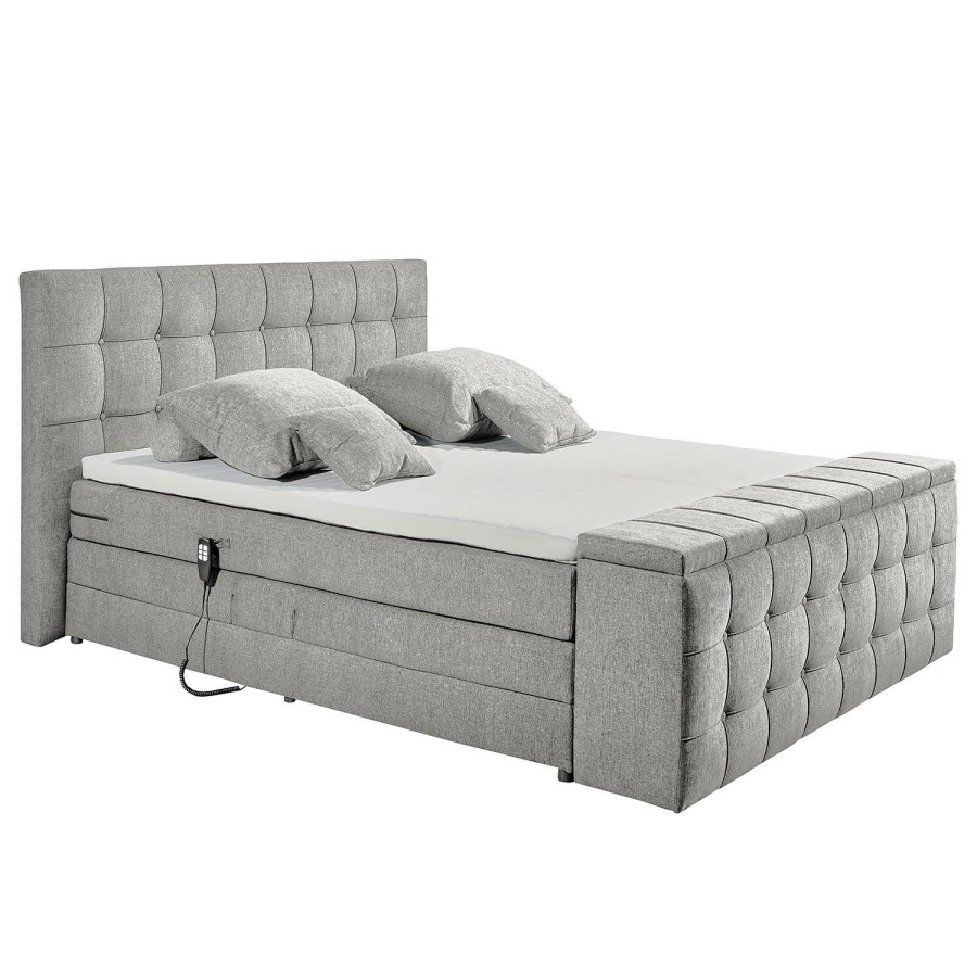 Boxspringbetten * | Loftscape Boxspringbett Trono Ii Microvelours Thala: Silber