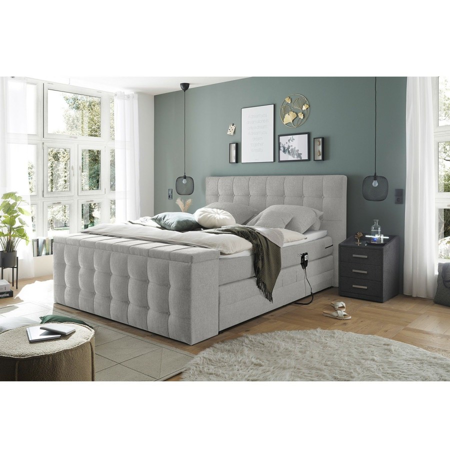 Boxspringbetten * | Loftscape Boxspringbett Trono Ii Microvelours Thala: Silber