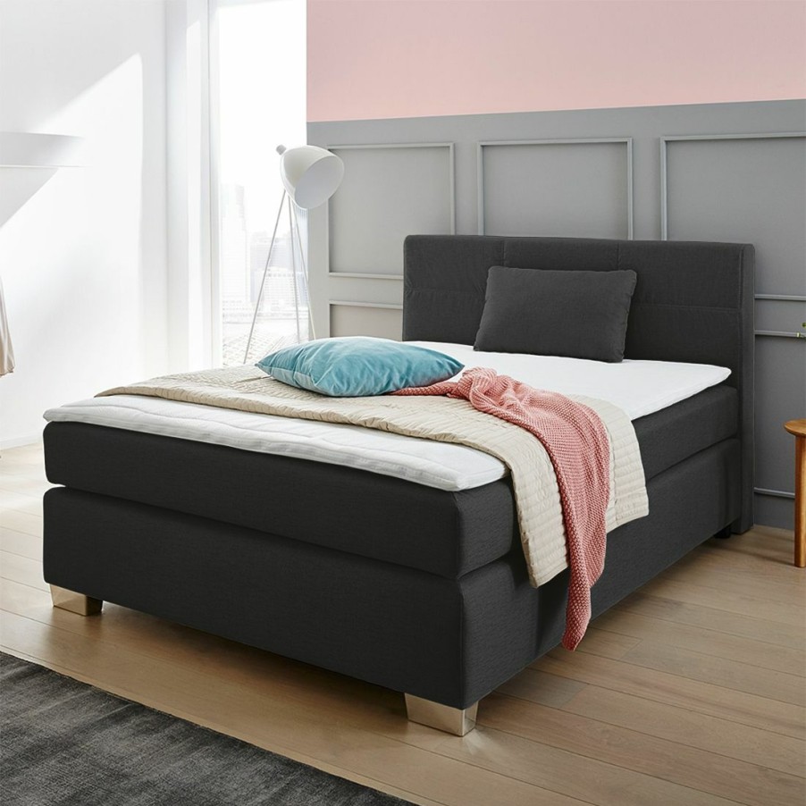 Boxspringbetten * | Loftscape Boxspringbett Evita Schwarz 140 X 200Cm