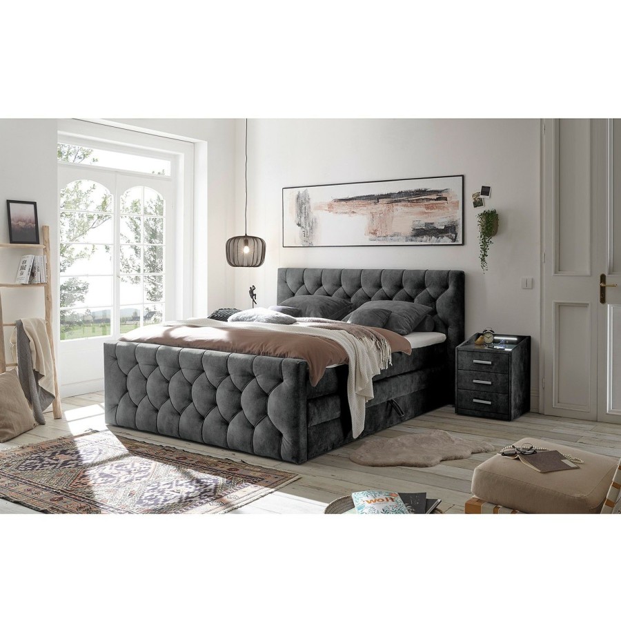 Boxspringbetten * | Loftscape Boxspringbett Stony Hill Microfaser Salvo: Anthrazit