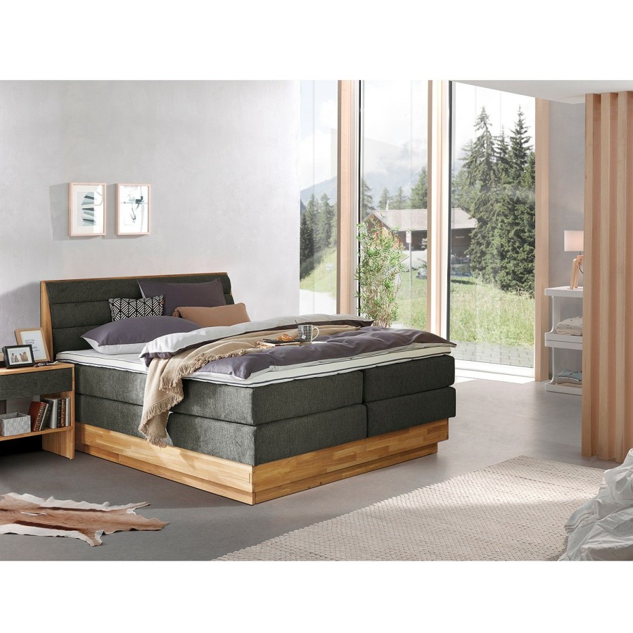 Boxspringbetten * | Loftscape Boxspringbett Merkur Flachgewebe Oria: Graphit 180 X 200Cm H3