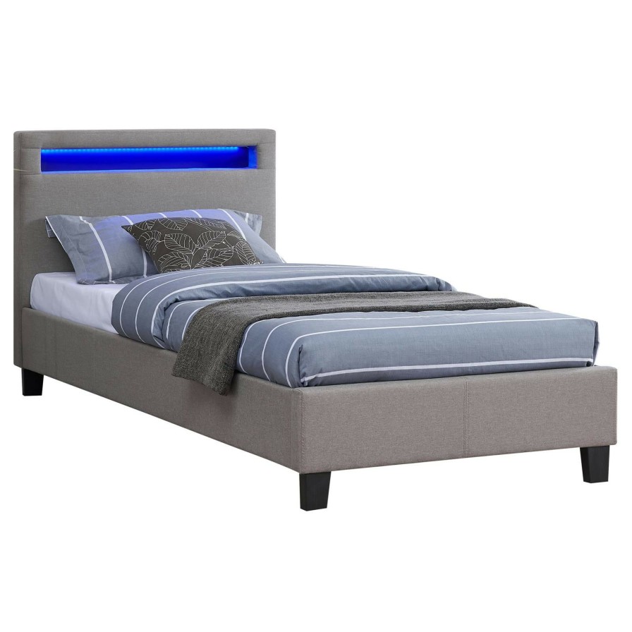 Bettgestelle * | Caro-Mobel Polsterbett Mit Led Himalaya 90 200 Cm Grau