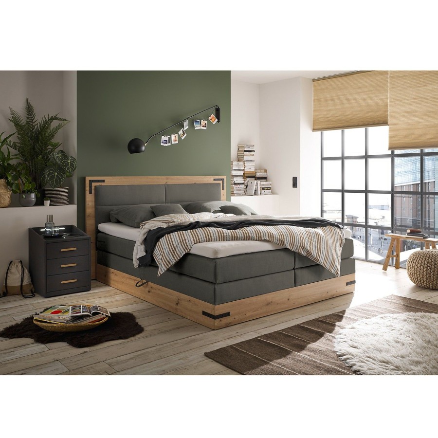 Boxspringbetten * | Loftscape Boxspringbett Woodville Microfaser Zari: Grau