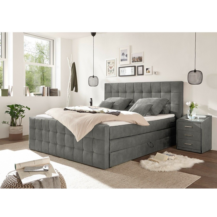 Boxspringbetten * | Loftscape Boxspringbett Bellwood Inkl. Kopfteil Anthrazit 160 X 200Cm