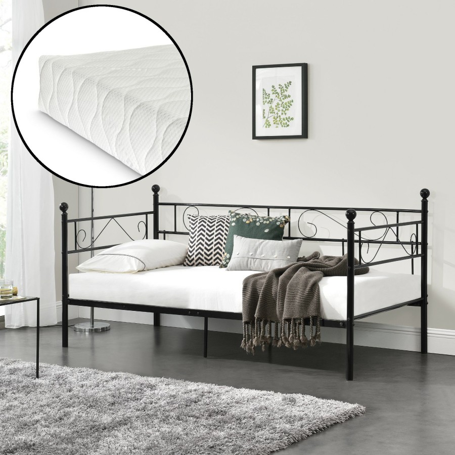 Bettgestelle * | En.Casa Metallbett Granada Mit Matratze Schwarz