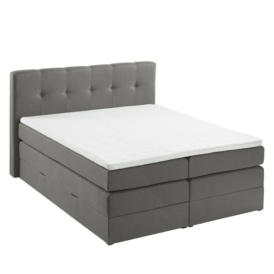 Boxspringbetten * | Fredriks Boxspringbett Royal Night Inkl. Topper Rauchgrau 160 X 200Cm 2 Bettkasten