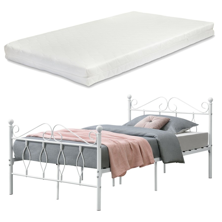 Bettgestelle * | En.Casa Metallbett Apolda Mit Matratze Breite: 125 Cm