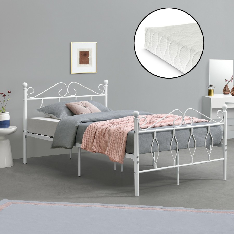 Bettgestelle * | En.Casa Metallbett Apolda Mit Matratze Breite: 125 Cm