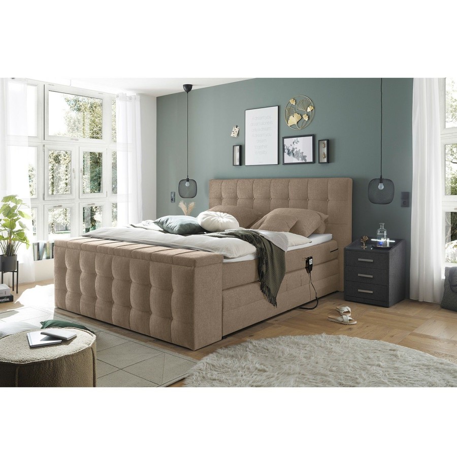 Boxspringbetten * | Loftscape Boxspringbett Trono Ii Microvelours Thala: Sand