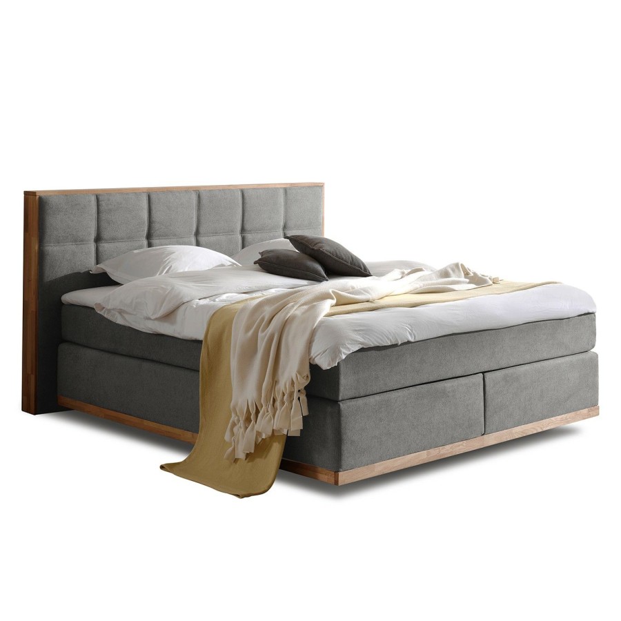 Boxspringbetten * | Naturoo Boxspringbett Levana Webstoff Eiche Dunkelgrau 200 X 200Cm H4