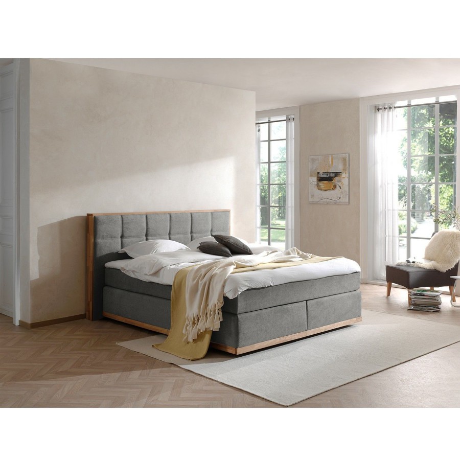 Boxspringbetten * | Naturoo Boxspringbett Levana Webstoff Eiche Dunkelgrau 200 X 200Cm H4