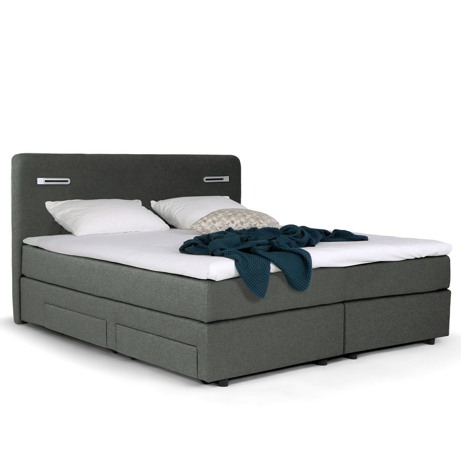 Boxspringbetten * | Loftscape Boxspringbett Speedy Iii Mit Beleuchtung Flachgewebe Kora: Grau H2