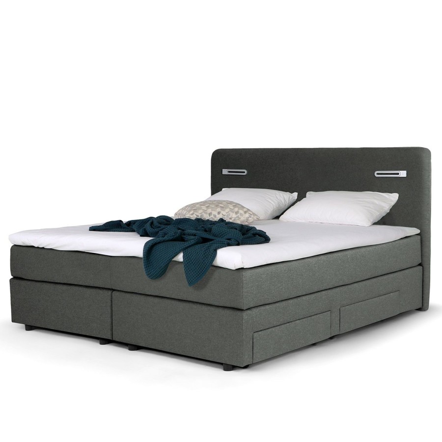 Boxspringbetten * | Loftscape Boxspringbett Speedy Iii Mit Beleuchtung Flachgewebe Kora: Grau H2