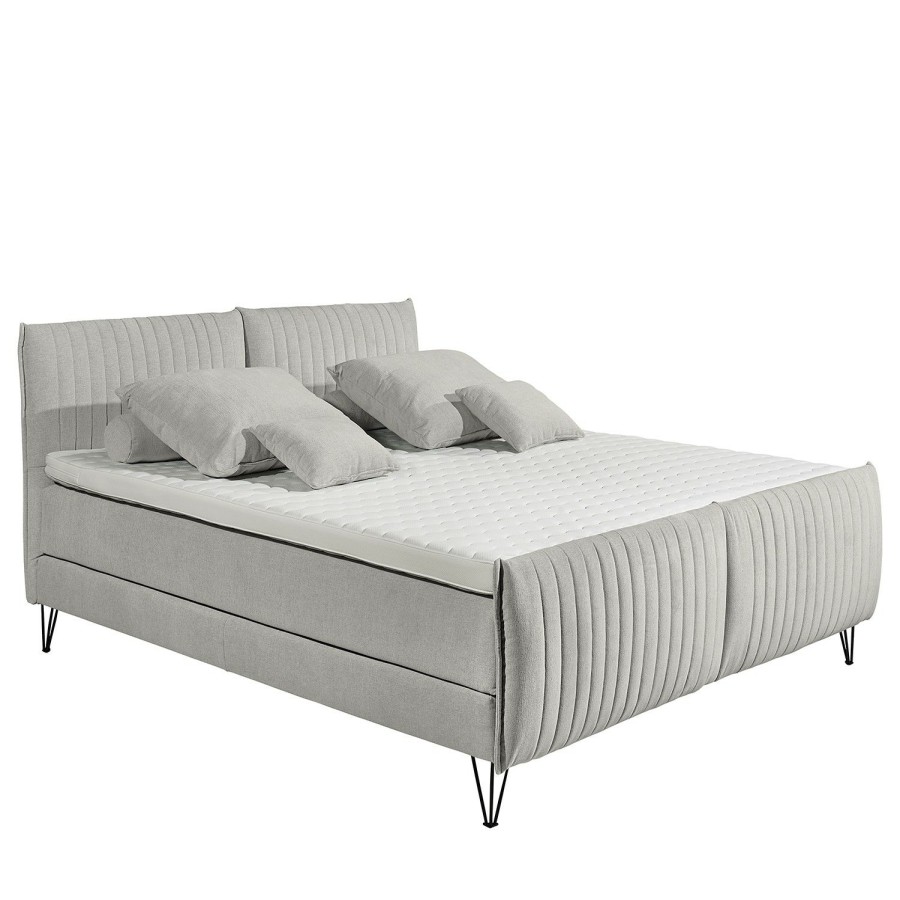 Boxspringbetten * | Loftscape Boxspringbett Kendisi Microvelours Thala: Silber