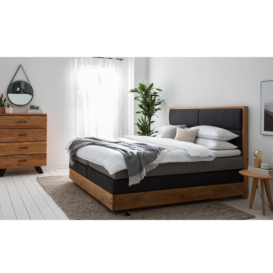 Boxspringbetten * | Ars Natura Boxspringbett Laamliawood I Massivholz Eiche 180 X 200Cm