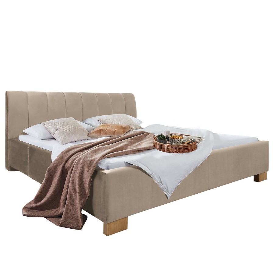 Bettgestelle * | Morteens Polsterbett Larisa Samt Ravi: Beige 180 X 200Cm Mit Stauraum