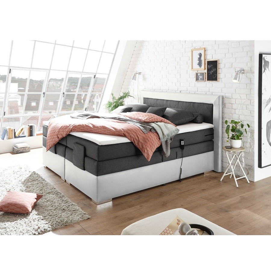 Boxspringbetten * | Loftscape Boxspringbett Bellmont Inkl. Motor, Kopf- Und Fusverstellung Alpinweis / Anthrazit 180 X 200Cm