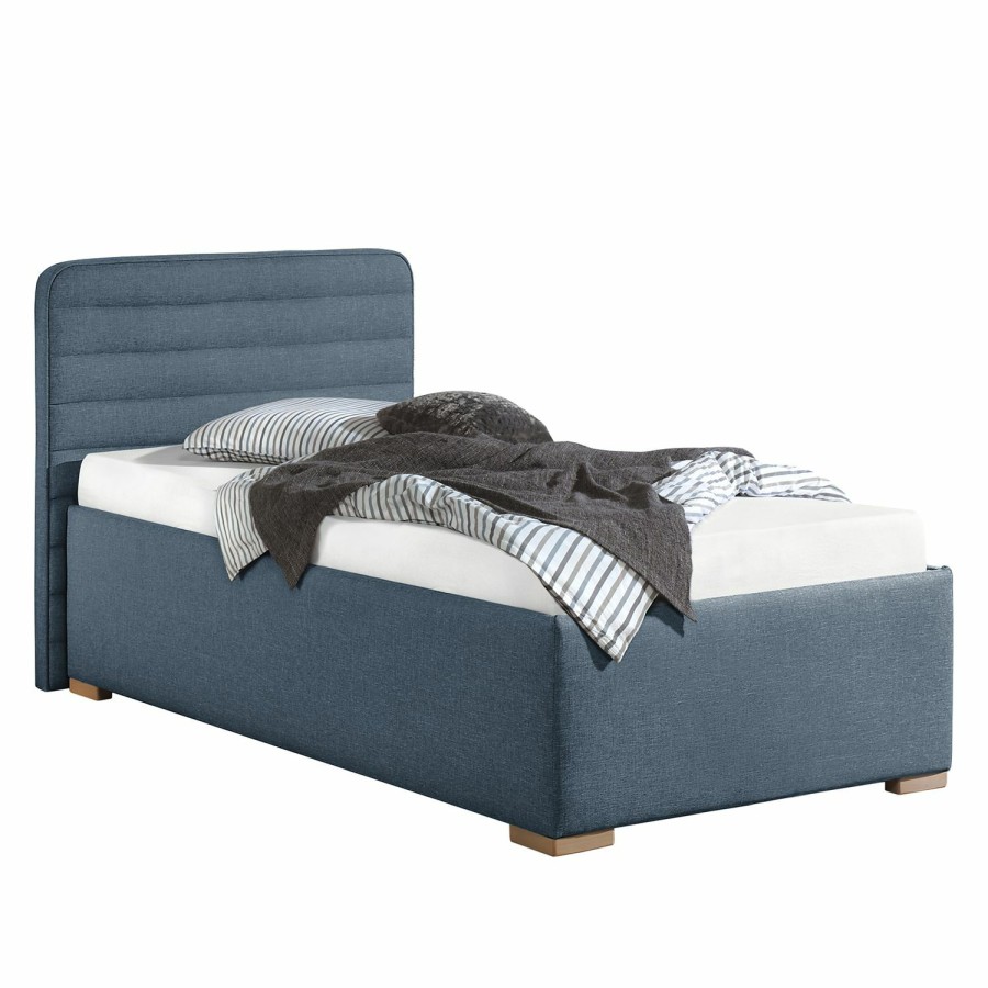 Bettgestelle * | Ars Natura Polsterbett Vitaby Strukturstoff Jeansblau 100 X 200Cm Mit Lattenrost