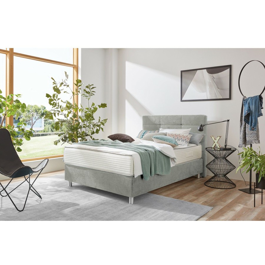 Boxspringbetten * | Trendline By Ada Boxspringbett Jonna Chenille Tbs: 69 Achatgrau 120 X 200Cm H3