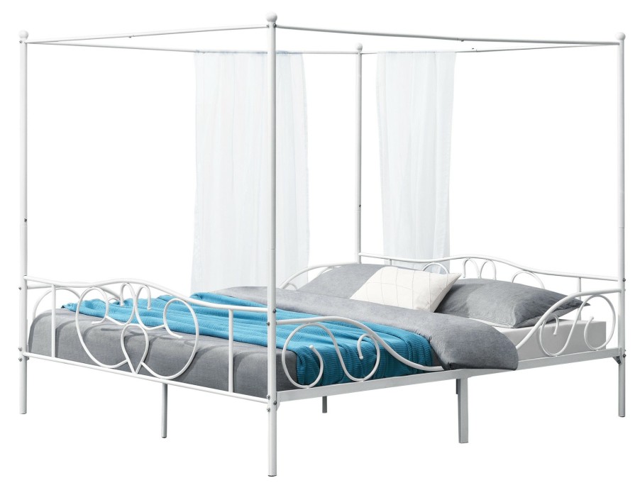 Bettgestelle * | En.Casa Himmelbett Finstrom Weis Breite: 188 Cm