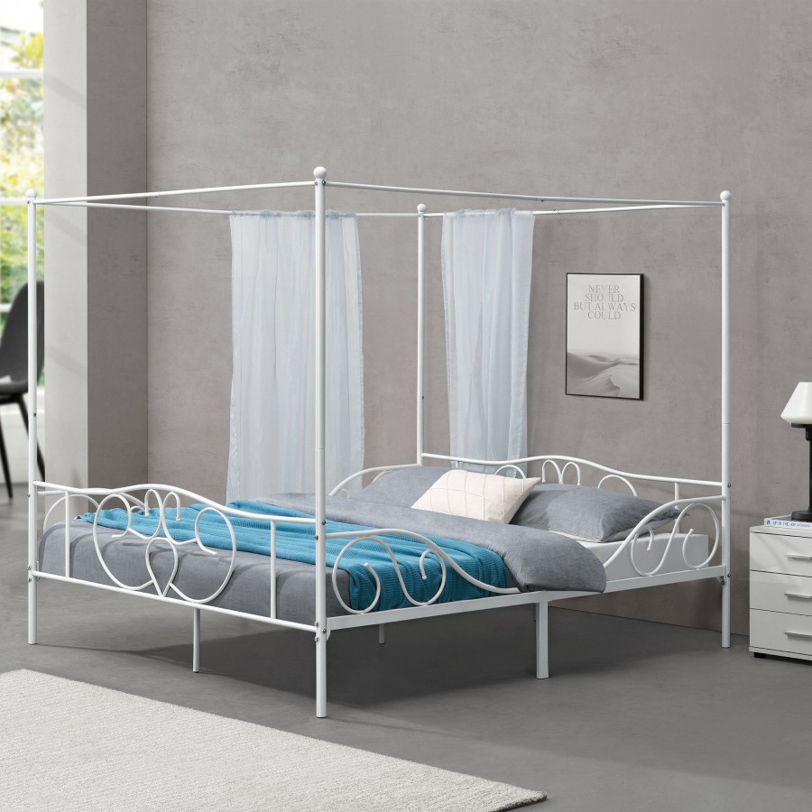 Bettgestelle * | En.Casa Himmelbett Finstrom Weis Breite: 188 Cm