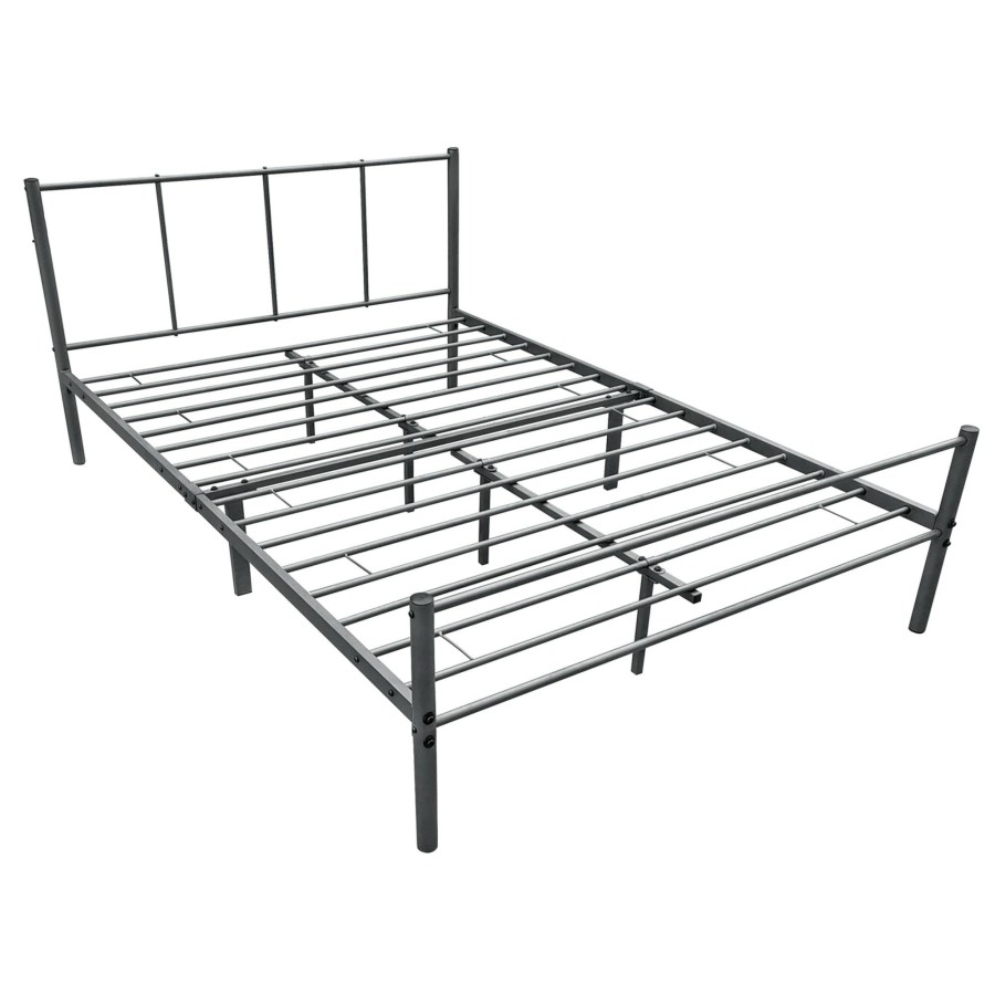 Bettgestelle * | En.Casa Metallbett Laos Dunkelgrau Grau Breite: 142 Cm