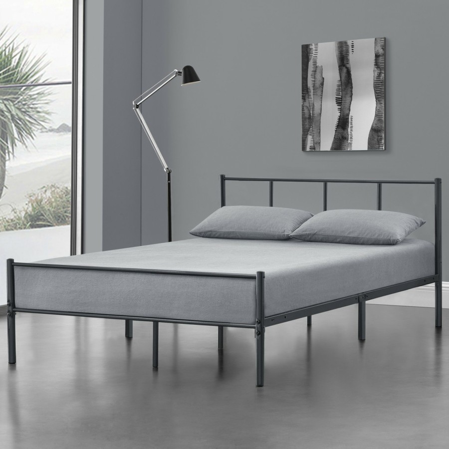 Bettgestelle * | En.Casa Metallbett Laos Dunkelgrau Grau Breite: 142 Cm