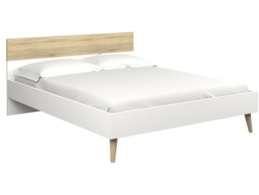 Bettgestelle * | Ebuy24 Doppelbett Napoli 140 200 Doppelbett Napoli 140 200 Cm Weiss/Eiche.