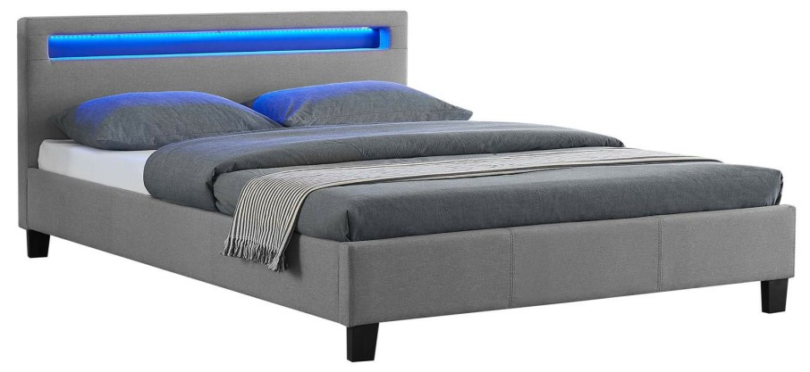 Bettgestelle * | Caro-Mobel Polsterbett Mit Led Jordie 140 200 Cm Grau