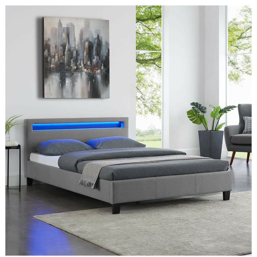 Bettgestelle * | Caro-Mobel Polsterbett Mit Led Jordie 140 200 Cm Grau