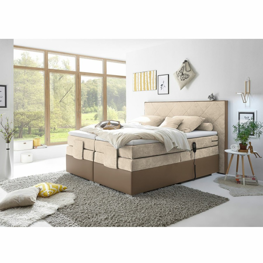 Boxspringbetten * | Fredriks Boxspringbett Newborough Webstoff Creme / Taupe