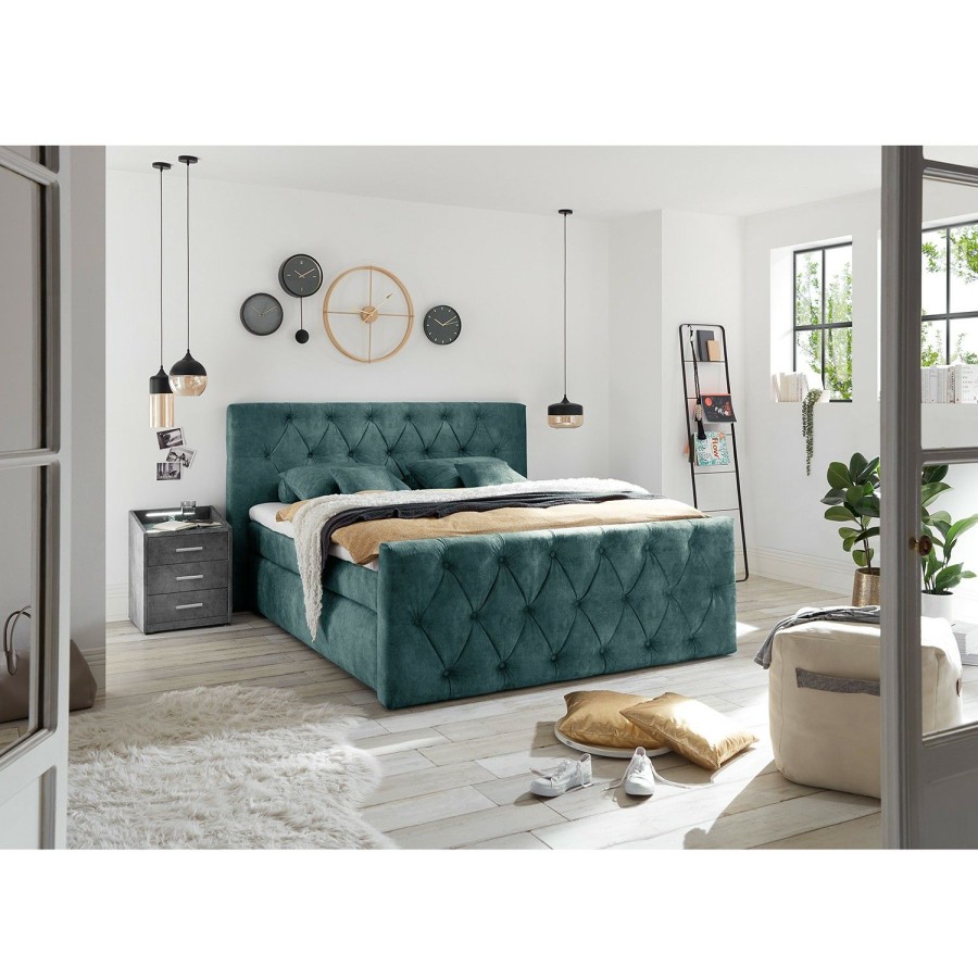 Boxspringbetten * | Loftscape Boxspringbett Kenton Blau 160 X 200Cm