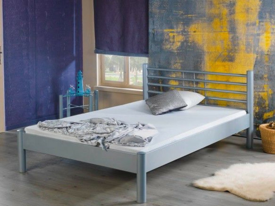 Bettgestelle * | Einrichten24 Metallbett Mia Silbergrau Breite: 100 Cm