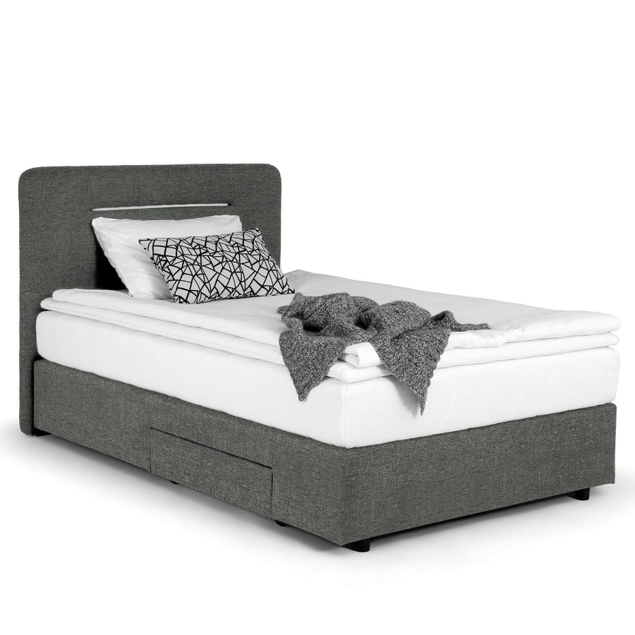 Boxspringbetten * | Loftscape Boxspringbett Runner I Mit Beleuchtung Flachgewebe Kora: Grau