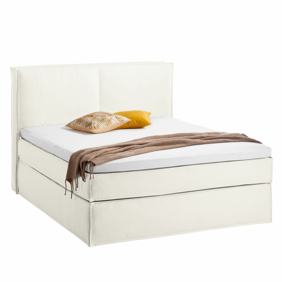 Boxspringbetten * | Eva Padberg Collection Boxspringbett Kinx Baumwollstoff Weis