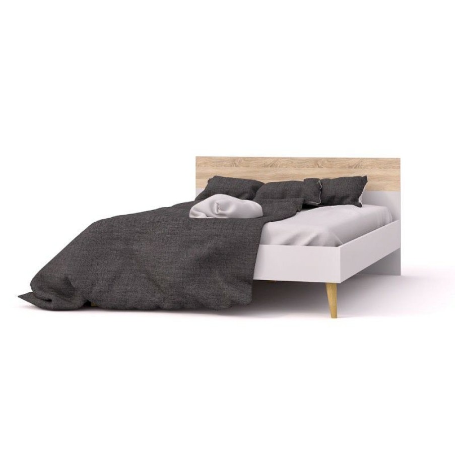 Bettgestelle * | Ebuy24 Doppelbett Napoli 160 200 Doppelbett Napoli 160 200 Cm Weiss/Eiche.