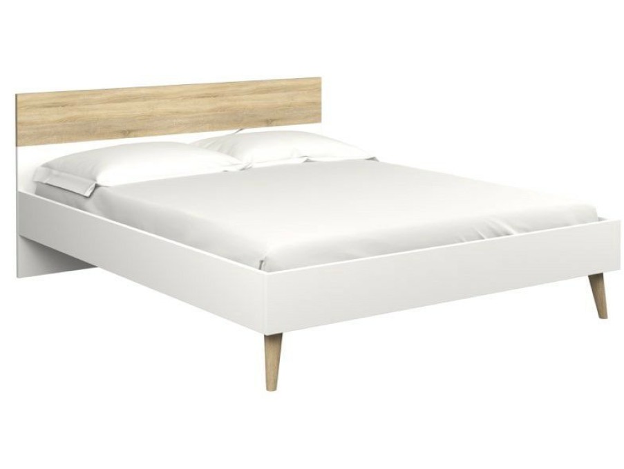 Bettgestelle * | Ebuy24 Doppelbett Napoli 180 200 Doppelbett Napoli 180 200 Cm Weiss/Eiche.