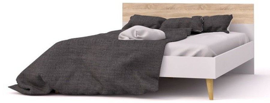 Bettgestelle * | Ebuy24 Doppelbett Napoli 180 200 Doppelbett Napoli 180 200 Cm Weiss/Eiche.