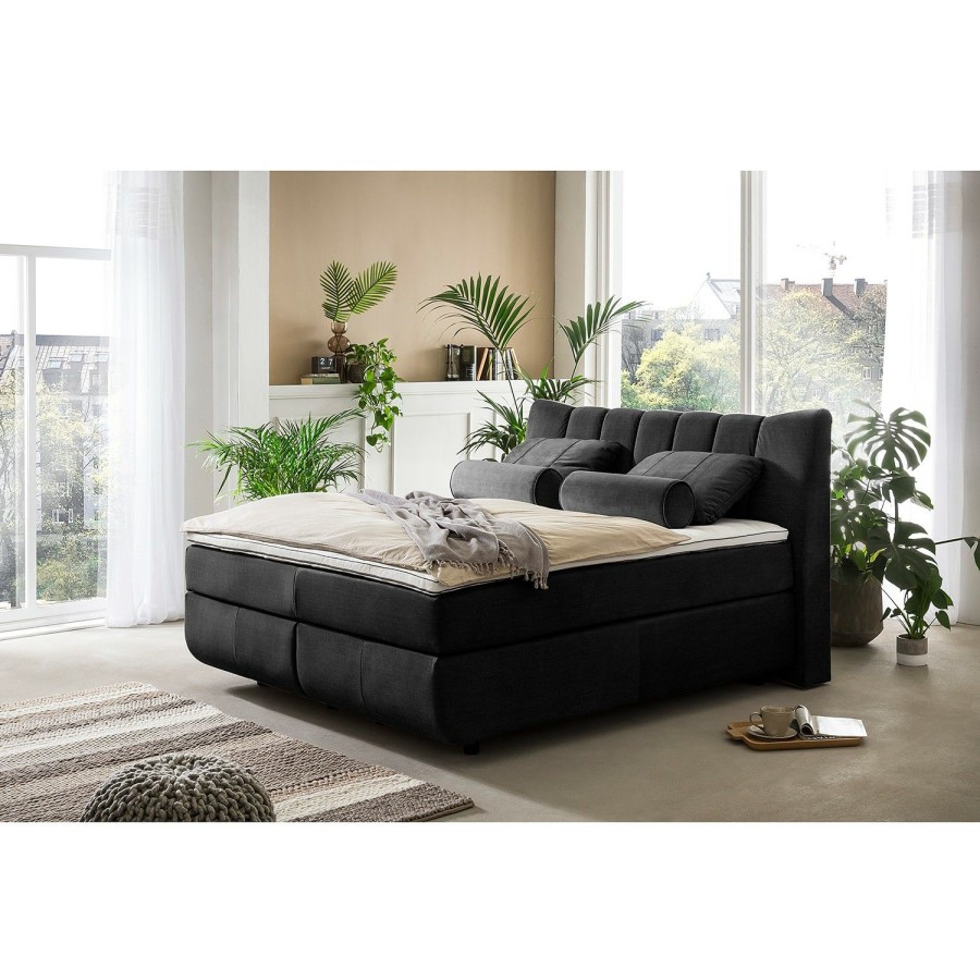 Boxspringbetten * | Loftscape Boxspringbett Cape May Schwarz 140 X 200Cm H4