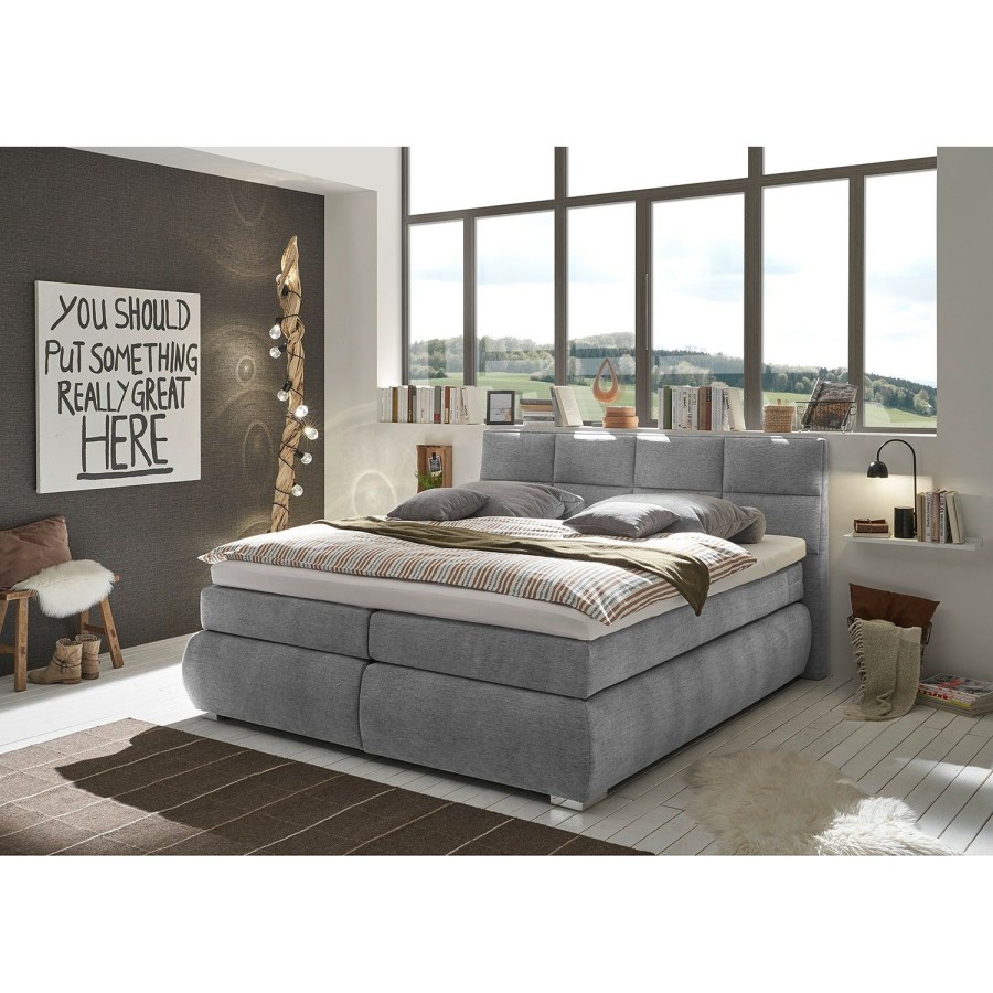 Boxspringbetten * | Loftscape Boxspringbett Mazille Hellgrau