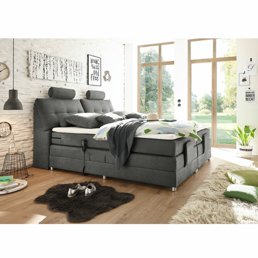 Boxspringbetten * | Fredriks Boxspringbett Neiras (Inkl. Topper) Webstoff Lavagrau Viscoschaum