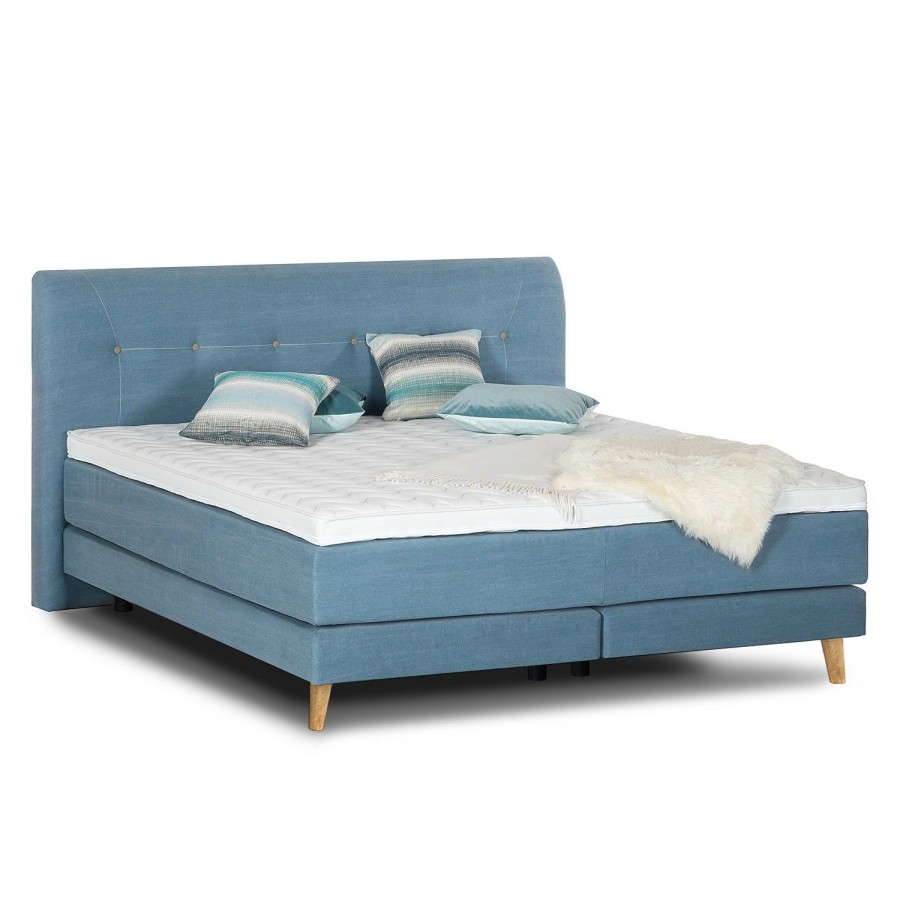 Boxspringbetten * | Morteens Boxspringbett Malby Matt Hellblau 200 X 200Cm