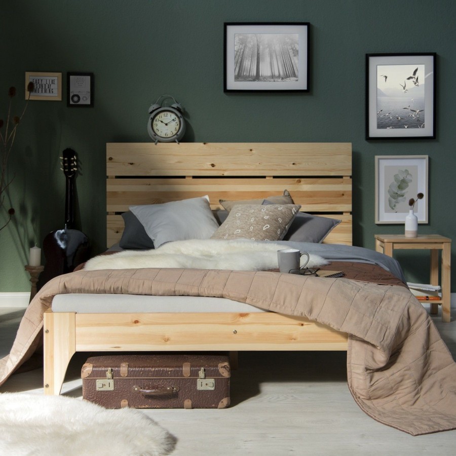 Bettgestelle * | Homestyle4U Holzbett 140 200 Doppelbett Kiefer Natur