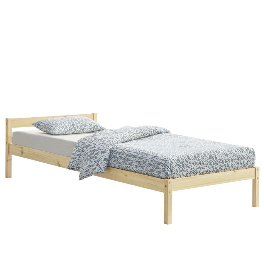 Bettgestelle * | En.Casa Holzbett Vimmerby 90 200 Cm Beige 206 X 50 X 96 Cm Massivholz