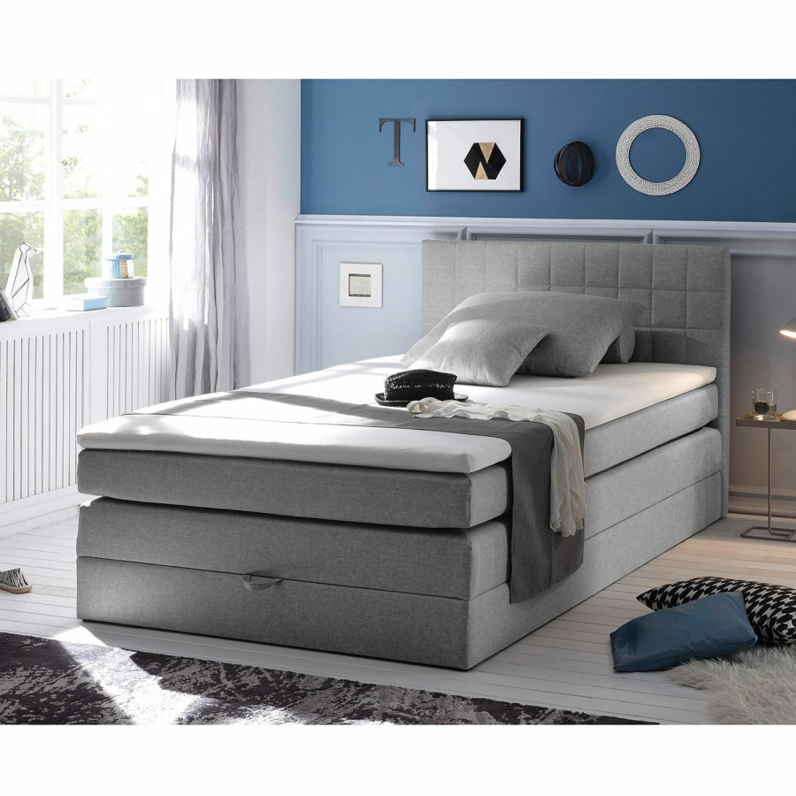 Boxspringbetten * | Loftscape Boxspringbett Harvi (Inkl. Topper) Grau 120 X 200Cm