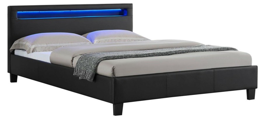 Bettgestelle * | Caro-Mobel Polsterbett Mit Led Jerry 140 200 Cm Schwarz